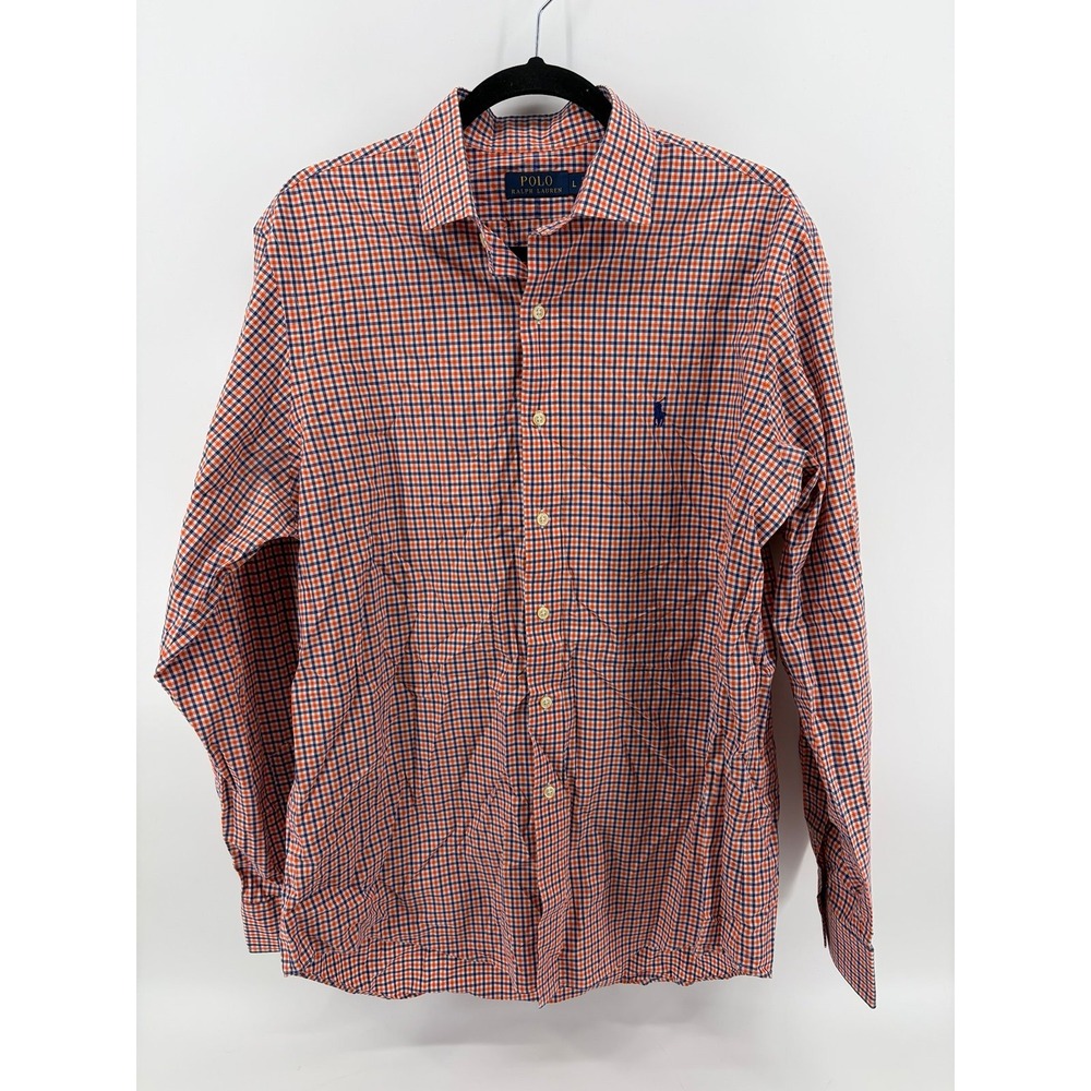 Polo Ralph Lauren, Dress Long-Sleeve Shirt, Orange/Blue Plaid, Men's Size Large